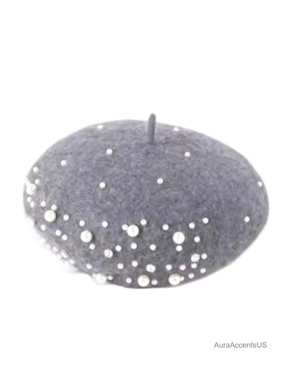 French Wool Beret Hat with Pearls & Rhinestones